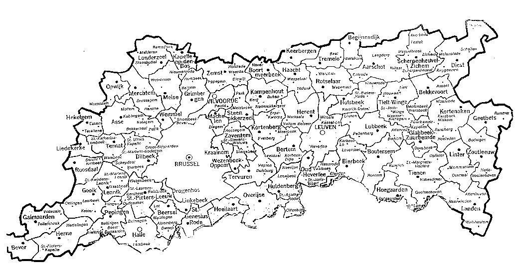 kaart van Vlaams-Brabantse fusiegemeenten